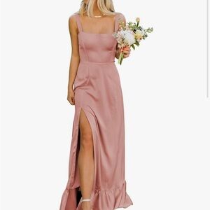 Amazon Pink Ruffled Slit Maxi Dress for Weddings